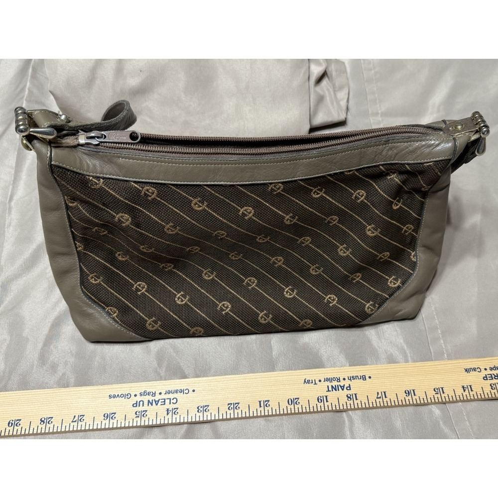 Etienne Aigner Vintage Classic Brown Fabric, Leather Trim Signature Shoulder Bag